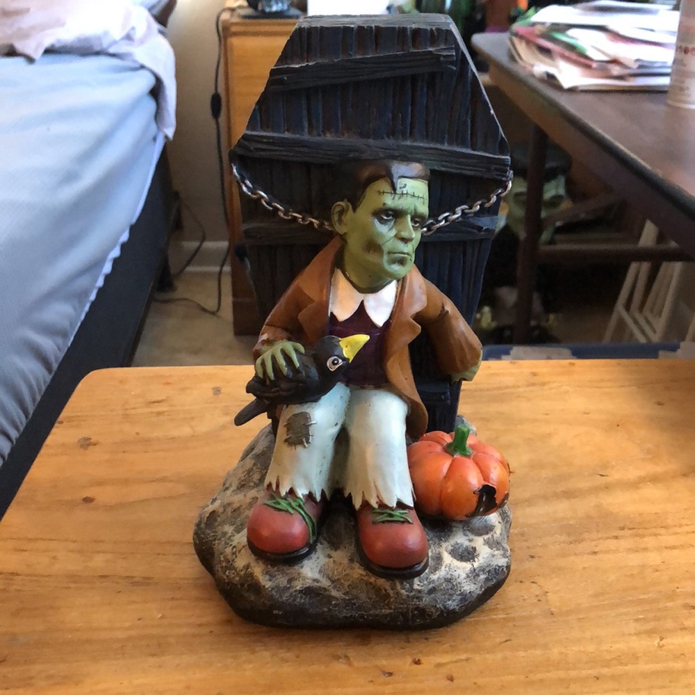 Frankenstein Figure w/ Coffin Raven Pumpkin Monster Horror Halloween Gothic